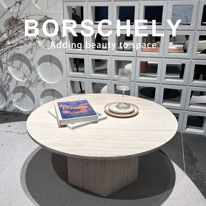 Borschely White travetine and red travetine coffee table made by nature marble 80*80*35